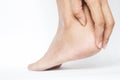 Woman cracked heels with white background, Foot healthy Royalty Free Stock Photo