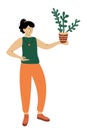 Woman with a crassula ovata potted plant