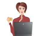 Woman with Credit Card and Laptop. Online shopping and Internet Banking