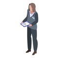 Woman credit teller icon, isometric style