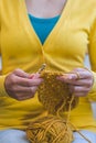 Woman crochets a hat Royalty Free Stock Photo