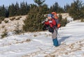 A woman cross country skiing in the mountain Royalty Free Stock Photo