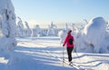 Woman cross country skiing