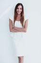 Portrait of successful business woman on white. Royalty Free Stock Photo