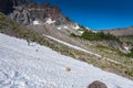 Woman Crosses Snow Field in Oregon Mountains Royalty Free Stock Photo