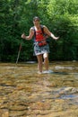 Woman Crosses Stream In The Smokies Royalty Free Stock Photo