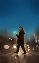 a woman crossing the road and using smartphone, digital illustration art painting design style.