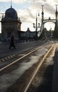 Woman crossing the street