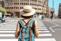 Woman crossing a zebra pedestrian crosswalk Royalty Free Stock Photo