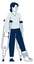 Woman on crutches. Broken ankle. Patient with leg in bandage Royalty Free Stock Photo