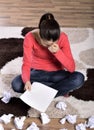 Woman Crying, Reading Letter Royalty Free Stock Photo