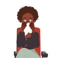 Woman Crying Sitting in Cinema Watching Movie Vector Illustration Royalty Free Stock Photo