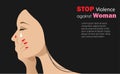 Woman crying with tears and hand covering her mouth. Stop violence against woman, sexual harrasment, social bullying and domestic