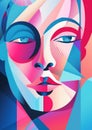 woman cubism graphic face poster illustration portrait cubist fashion abstract modern. Generative AI.