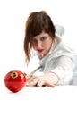 Woman with cue and billiard ball Royalty Free Stock Photo