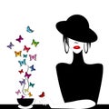 Woman with a cup of buterflies flying Royalty Free Stock Photo