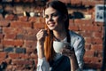 woman with a cup of coffee Near the table waiter service work professionals Royalty Free Stock Photo