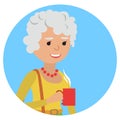 Woman with cup in her hand drinking hot coffee. Vector illustration icon