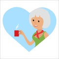 Woman with cup in her hand drinking hot coffee. Vector illustration icon