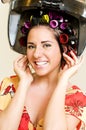 Woman with curlers Royalty Free Stock Photo