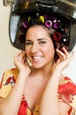 Woman with curlers Royalty Free Stock Photo