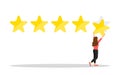 Woman customer giving five star rating. Customer Review. Feedback