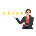 Woman customer giving five star rating. Customer Review. Feedback