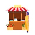 woman customer standing market front