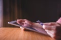 Woman Customer using Credit Card and Tablet to Shopping Online.