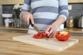 Woman cutting capsicum in the kitchen. Conceptual image Royalty Free Stock Photo