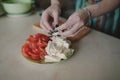 Woman cutting cheese Royalty Free Stock Photo