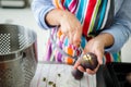 Woman cutting fresh figs