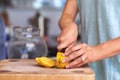 Woman cutting lemon Royalty Free Stock Photo