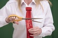 Woman cutting through a necktie with scissors Royalty Free Stock Photo