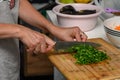 woman cutting parsley on a cutting board in the kitchen 4