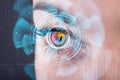 Woman with cyber technology eye panel Royalty Free Stock Photo