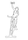 Woman at cycling class exercise bike spinning fitness continuous line vector illustration Royalty Free Stock Photo