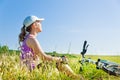 woman cycling countryside Royalty Free Stock Photo