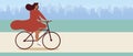 Woman cyclist and copy space, flat vector stock illustration with cyclist in dress as an eco friendly lifestyle concept Royalty Free Stock Photo