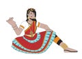 Woman dancer bharatanatyam on Deepavali line cartoon flat illustration