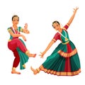 Woman dancer in national indian cloth dancing Bharatanatyam folk dance Royalty Free Stock Photo