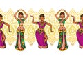 Woman dancer in national indian cloth dancing. Seamless pattern, vector