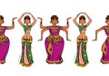 Woman dancer in national indian cloth dancing. Seamless pattern, vector