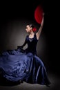 Woman dancing flamenco on black Royalty Free Stock Photo