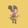 Woman dancing with headphone cartoon