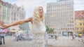 Woman dancing in the rain Royalty Free Stock Photo