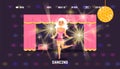 Woman dancing on stage, people cartoon character performance, website design vector illustration