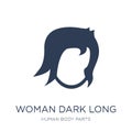 Woman dark long hair icon. Trendy flat vector Woman dark long ha