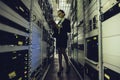 Woman in data centre Royalty Free Stock Photo