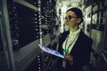 Woman in data centre Royalty Free Stock Photo